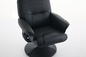 English Elm 011-Massage Recliner Chair with Ottoman, 360° Swivel PU Leather, 5-Point Vibration Massage, Heated Seat, 140° Backrest Comfort Black W2636P262429