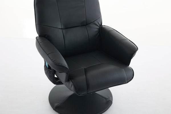 English Elm 011-Massage Recliner Chair with Ottoman, 360° Swivel PU Leather, 5-Point Vibration Massage, Heated Seat, 140° Backrest Comfort Black W2636P262429