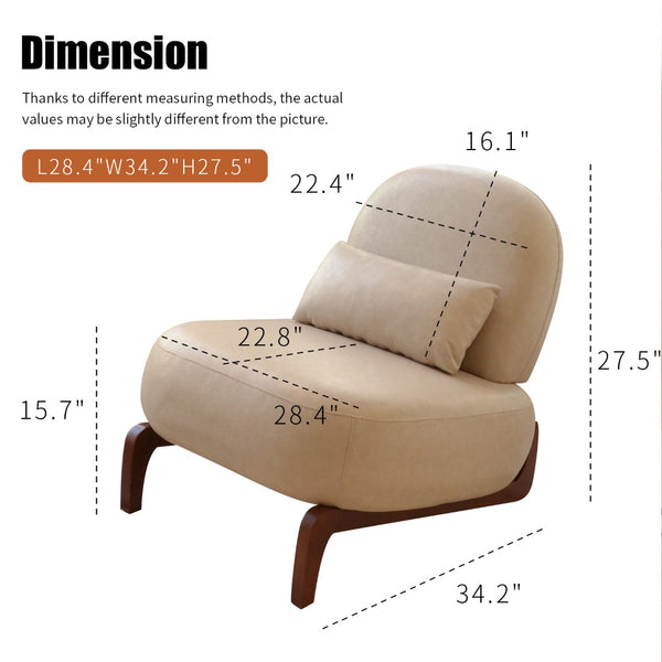 English Elm Cute Faux Leather Armless Accent Chair Solid Wood Legs Cushioned Seat Modern Cream W2105P440975