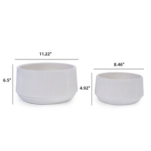 English Elm 2 Pieces Ceramic Flowerpot Set - Modern Glossy White Planters For Garden, Patio & Indoor Décor W3273P321386