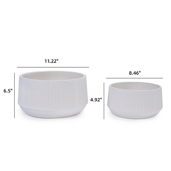 English Elm 2 Pieces Ceramic Flowerpot Set - Modern Glossy White Planters For Garden, Patio & Indoor Décor W3273P321386