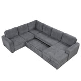 English Elm 107.5" U-Shaped Sofa Sectional Sofa Pull-Out Sofa Bed With A Storage Chaise Lounge, Charging Devices For Living Room, Gray