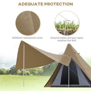 English Elm Outsunny Teepee Camping Tent Waterproof Oxford Fabric Porch Canopy for 3 Person Hiking W2225P200924