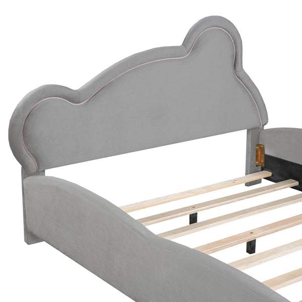 English Elm Full Velvet Bear-Shaped Platform Bed Full Size with Storage Pocket, Cute Cuddly Headboard, Gray Plush Finish SF000143AAE