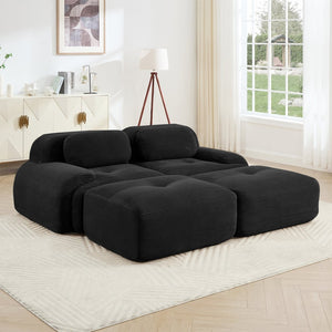 English Elm 2-seat Modular Corduroy Sofa Ergonomic Curved Design with Resilient Cushioning for Living Rooms Black W714S01274