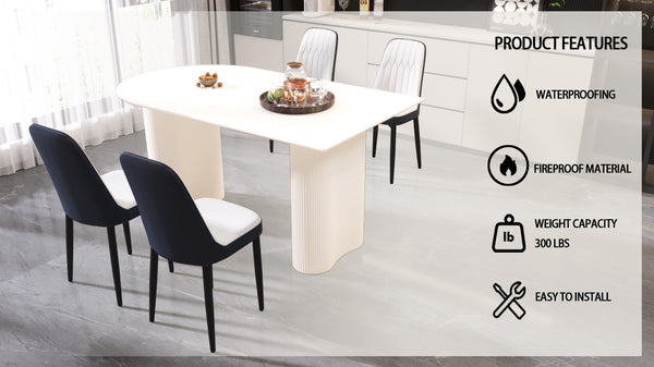English Elm 63 "Medieval Modern Cream Mdf Dining Table With 4 Pu Chairs - Stylish, Durable, Quick Assembly Set" W2189S00750