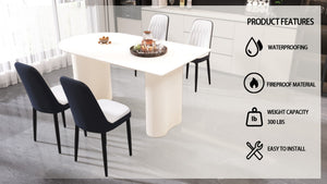 English Elm 63 Inch Mdf Cream Dining Set with Pu Chairs and Black Metal Legs Seats Eight W2189S00826