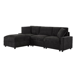 English Elm 103.54" L-shaped Modular Sectional with Ottoman Storage Polyester Cloud Sofa Black W1669S00052