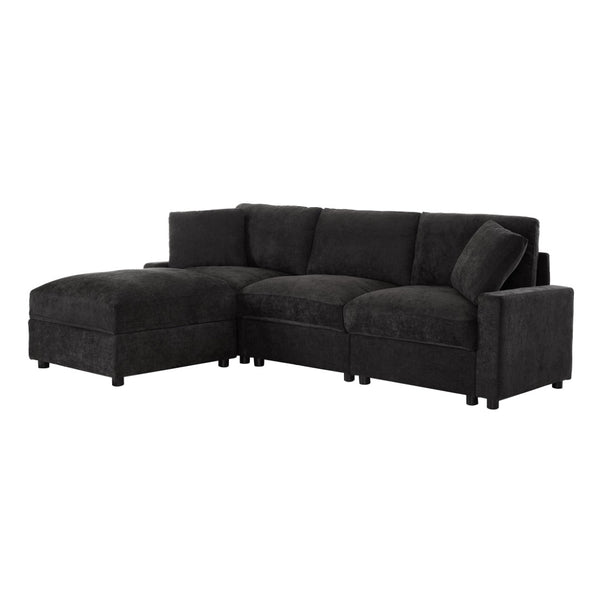 English Elm 103.54" L-shaped Modular Sectional with Ottoman Storage Polyester Cloud Sofa Black W1669S00052