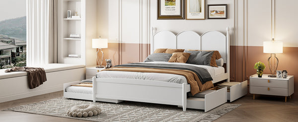 English Elm Queen Size Platform Bed With Twin Xl Trundle, 2 Storage Drawers, Elegant Design For Space-Saving N820S00025K-GIGA