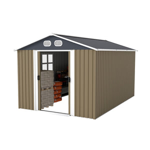 English Elm Campcraft 8x12 Outdoor Metal Storage Shed Lockable Weatherproof Backyard Tool House Brown W1598S00043