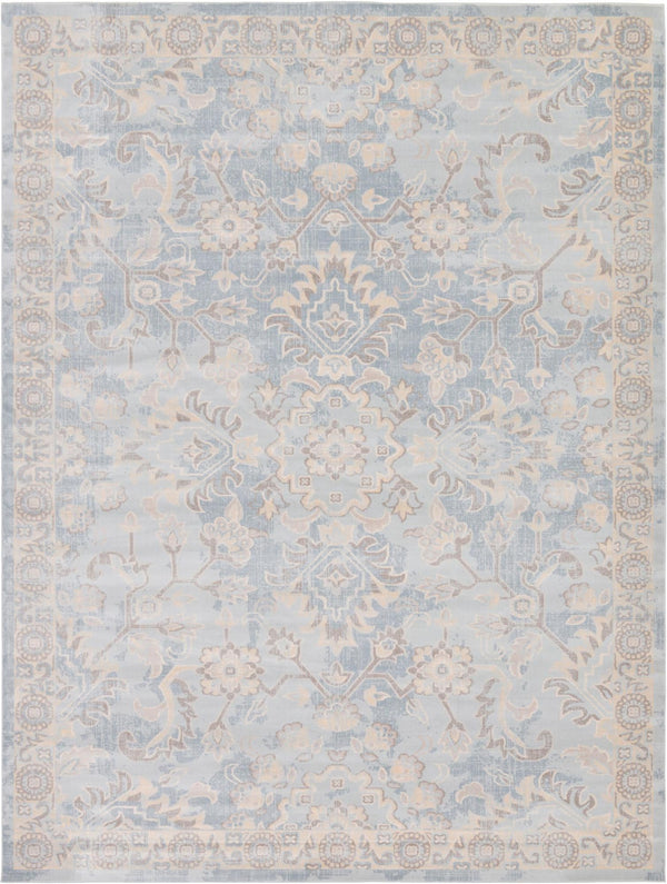 Unique Loom Paris Willow Machine Made Border Rug Light Blue, Beige/Light Blue/Blue/Tan 9' 0" x 12' 2"