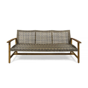English Elm Christopher Knight Home® - HAMPTON Wood + Wicker 3 Seater Sofa – Acacia Wood Frame, Iron Support, Weather-Resistant Large Seat 60395.00WTC