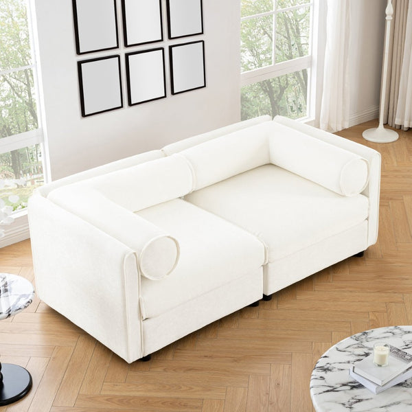 English Elm Stylish White Chenille 2-Seater Sofa With Hidden Storage, Ergonomic Design For Small Spaces W714S01034-GIGA