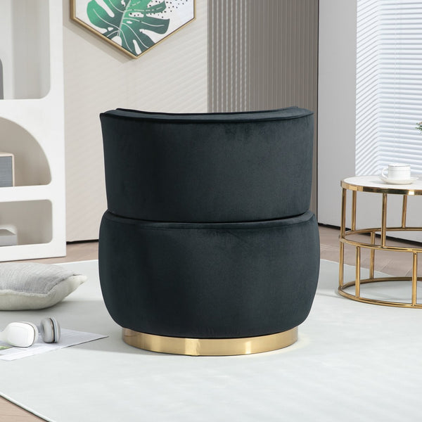 English Elm 360 Velvet Swivel Barrel Chair with Plush Foam Cushion, 360° Rotating Accent Seat for Living Room Black W395P145393