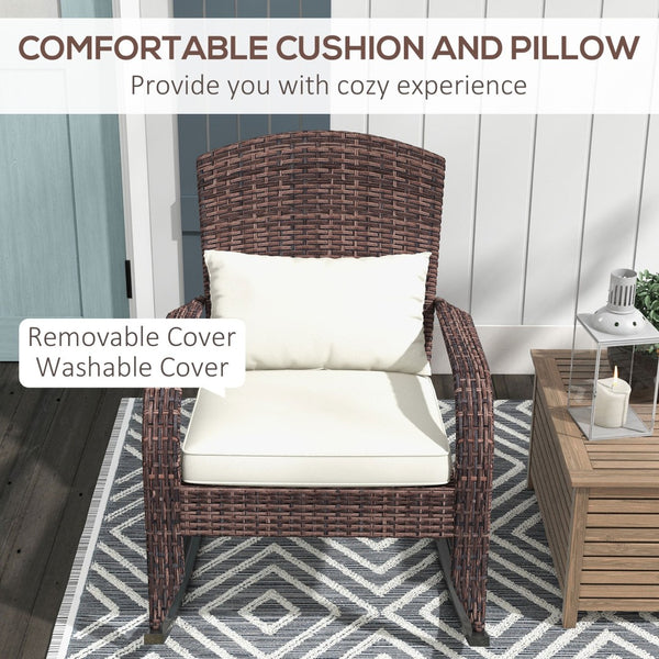 English Elm Outsunny Outdoor Wicker Adirondack Rocking Chair With Cushions - Stylish And Durable For Relaxation W2225P174010-GIGA