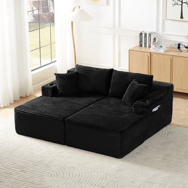 English Elm Sofa-02 Modular Corduroy Sectional Low Profile Design for Urban Living Rooms W2100P395776
