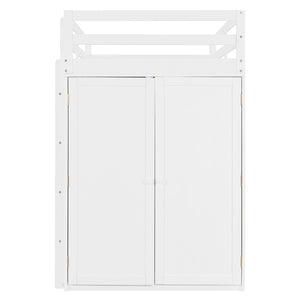 English Elm Twin Loft Bed with Built-in Desk Wardrobe and Drawers Solid Pine Space Saver White LT000301AAK-2