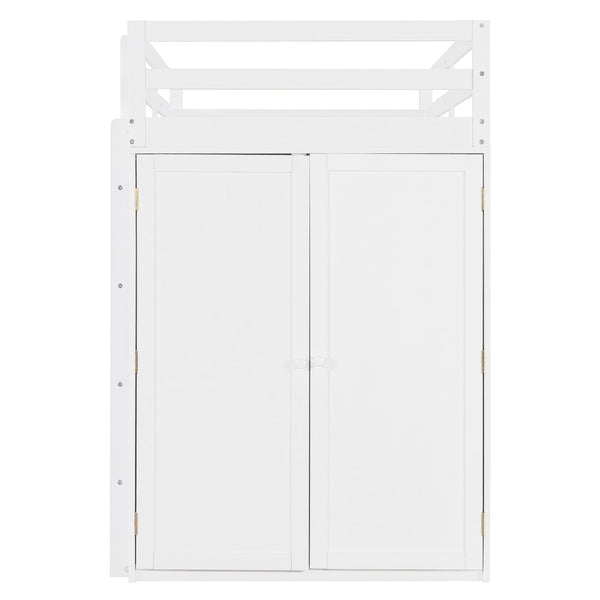 English Elm Twin Loft Bed with Built-in Desk Wardrobe and Drawers Solid Pine Space Saver White LT000301AAK-2