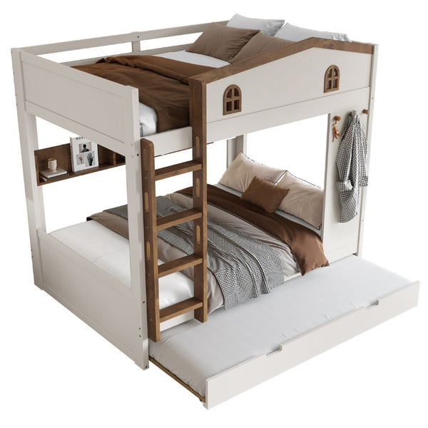 English Elm Twin Triple Metal Bunk Bed Matte Powder Coated Frame with Full Safety Guardrails W1580S00425