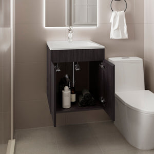 English Elm Bathroom Vanity 45 Meka Black – Compact MDF Unit with Two Drawers, Open Shelf, Modern Durable Design B200P313687