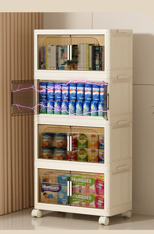 English Elm 19.69" Versatile 4-Tier Folding Storage Cabinet With Wheels, Magnetic Door & Collapsible Bins For Home W2873P207556