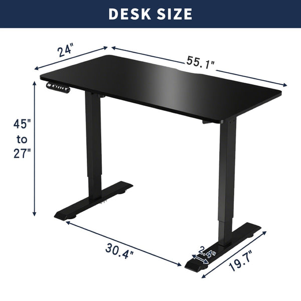 English Elm 55"×24" Electric Sit Stand Desk Steel Frame with Memory Presets and Usb-c Charging Port Black W614P376322