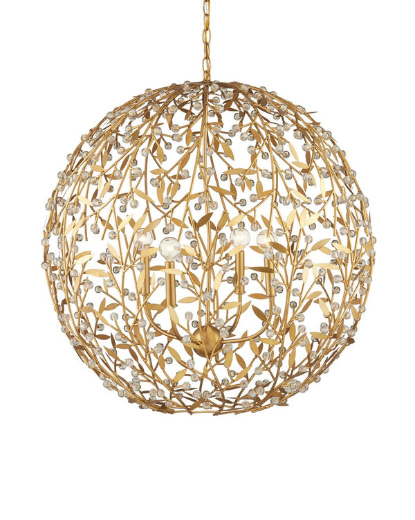 Currey & Company Secret Garden Gold Orb Chandelier - Elegant Biophilic Lighting With Handcrafted Crystal Accents Gold Crystal ,Wrought Iron 9000-1289-currey-company