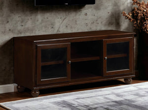 English Elm Dita Transitional Walnut TV Stand with Glass Doors & 2 Media Compartments, Holds 59" TV, 70lb B2726P300876