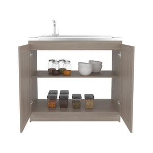 English Elm Zurich Freestanding Stainless Steel Utility Sink with Black Storage Cabinet for Garage B200S00430
