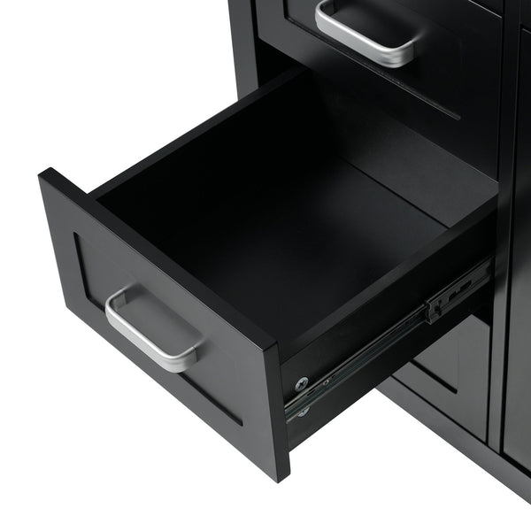 English Elm Christopher Knight Home® - 48" Bathroom Vanity with Sink Combo | 2 Doors 8 Soft-Close Drawers, Resin Top, Pine Legs Black N759S337621B