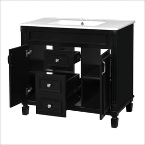 English Elm 36'' Modern Bathroom Vanity With Black Ceramic Top, Soft Closing Doors & Drawers For Stylish Storage N710P230231B