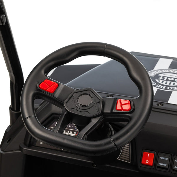 English Elm 24v Kids Electric Ride on Truck Four Seat All Wheel Drive Spring Suspension Sunshade Black W1578P381262