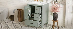 English Elm Modern 24 Inch Bathroom Vanity Solid Wood Cabinet with Ceramic Sink and Soft Close Storage Green N729P292859F