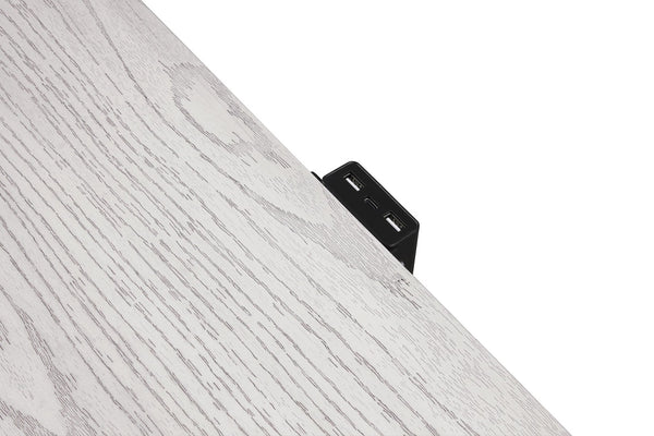 English Elm Transitional Rustic White Nightstand with Usb Charging Dovetail Drawers and Metal Handles B2741P435311