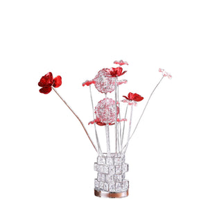 English Elm Aluminum 4 Red Roses Table Lamp With Hexagonal Chrome Vase - Modern Led Decor For Living Spaces B072P220156