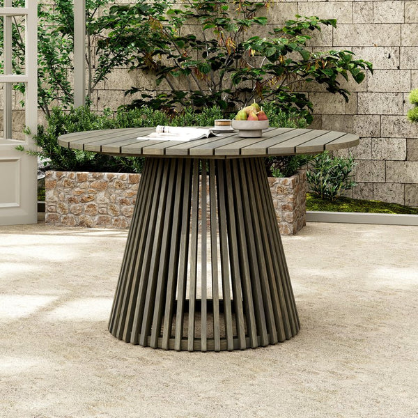English Elm Christopher Knight Home® - Outdoor Acacia Wood Dining Table - 47.25-Inch Grey Round Patio Table For Stylish Gatherings & Comfort N770P313798G