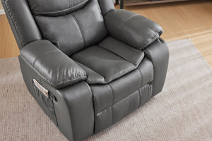 English Elm Black Air Leather Massage Recliner with Vibration Heating for Living Room Lounge Gray B2766P488713