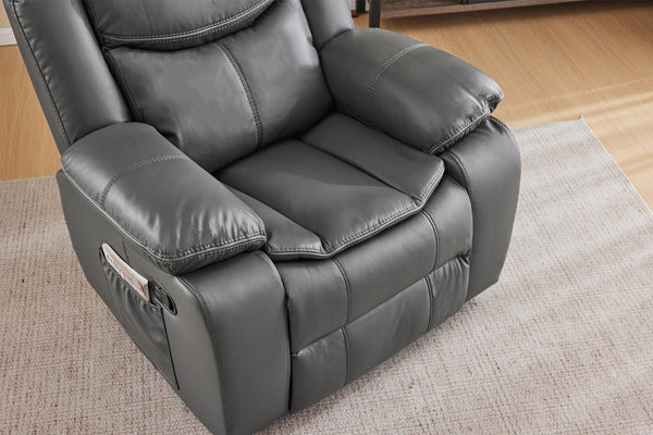 English Elm Black Air Leather Massage Recliner with Vibration Heating for Living Room Lounge Gray B2766P488713