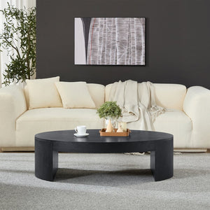 English Elm Modern Oval Mdf Coffee Table with Drawer Natural Matte Finish for Living Rooms Black W2085P399023