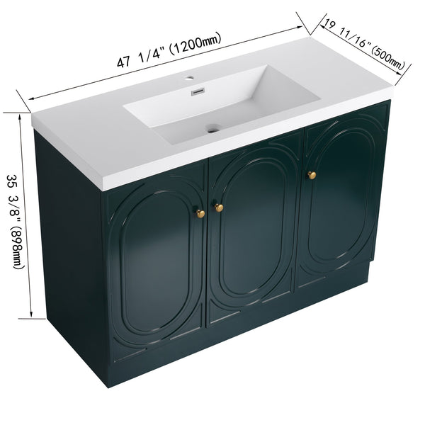 English Elm 48" Freestanding Bathroom Vanity with Thick Resin Sink, Soft-Close Doors, Adjustable Shelves, Durable Finish Dark Green W999S00276