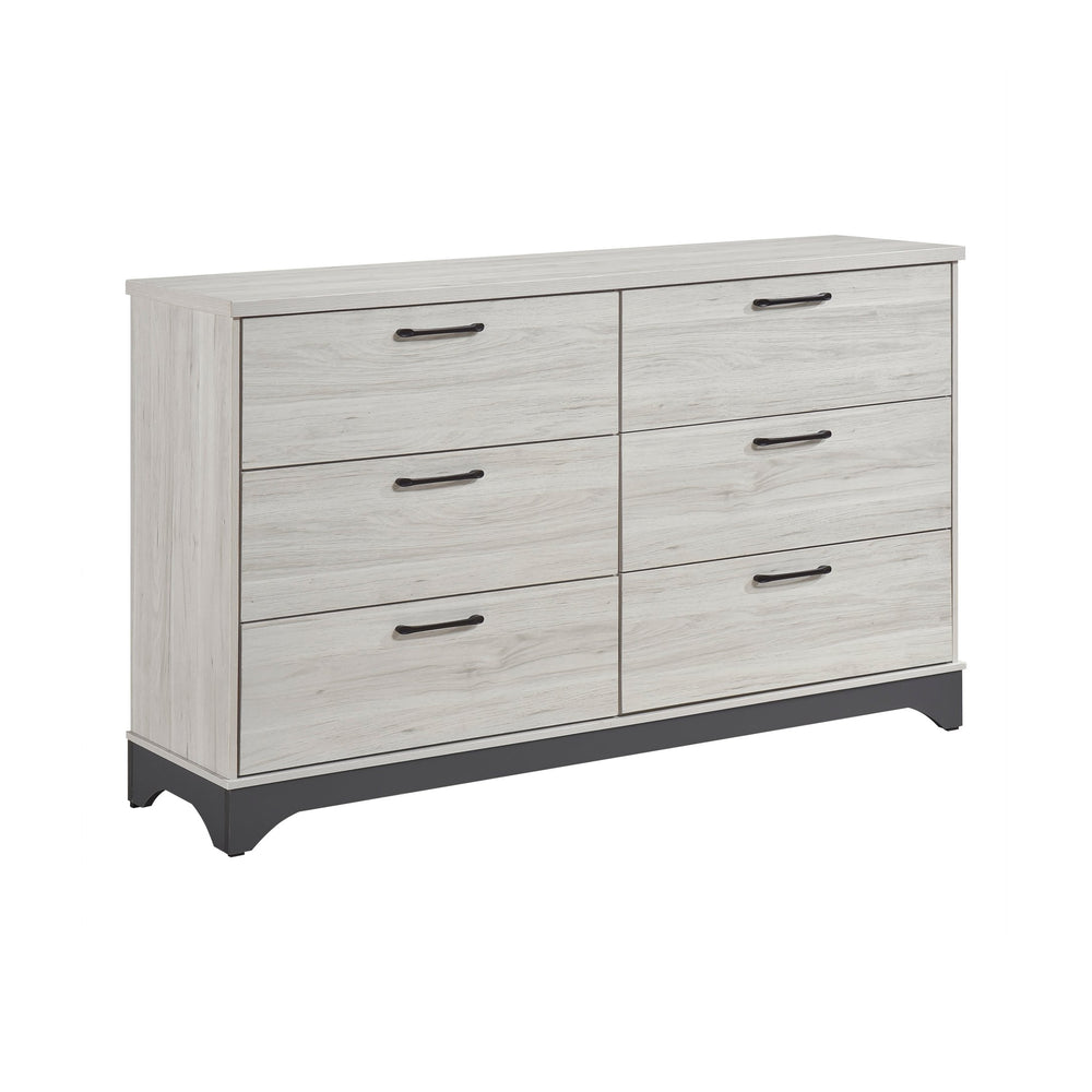 English Elm Contemporary Two-Tone 6-Drawer Dresser White Oak & Gray Finish, Smooth Ball-Bearing Glides, 59" B011P385703