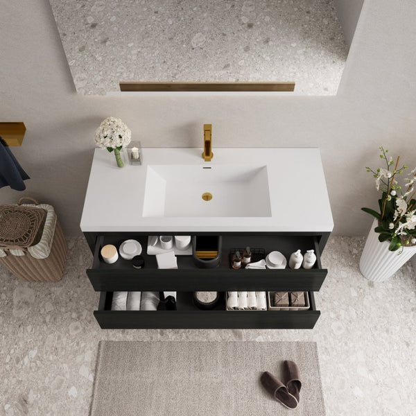 English Elm 48" Floating Bathroom Vanity Espresso Wood Stone Resin Sink Soft Close Storage W1573P388443