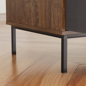 English Elm Record Player Stand with Flip-Down Lid, Built-In Power & USB, Dust-Protecting Turntable Console for 300+ Vinyls Brown W2735P332344