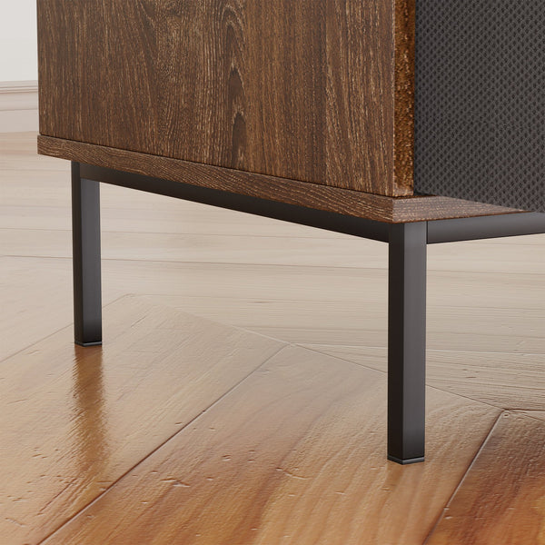 English Elm Record Player Stand with Flip-Down Lid, Built-In Power & USB, Dust-Protecting Turntable Console for 300+ Vinyls Brown W2735P332344