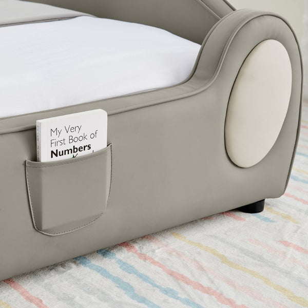 English Elm Twin Cloud Shaped Toddler Bed Upholstered Pu Leather with Guardrails and Storage Pocket Beige W1413S00186
