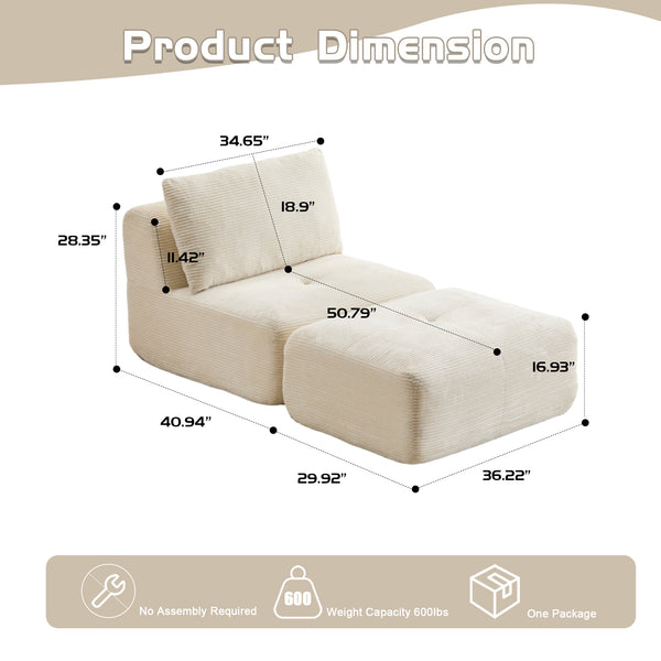 English Elm Modern Modular Memory Foam Sofa - Stylish Pet-Friendly Chaise Lounge With Movable Ottoman, Beige W3723P346956