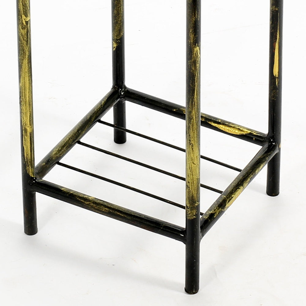 English Elm 17" Gray Stone Slab 2 Tier Plant Stand – Black & Gold Cast Metal, 3-Clover Top, Durable Powder-Coat Finish B072115990