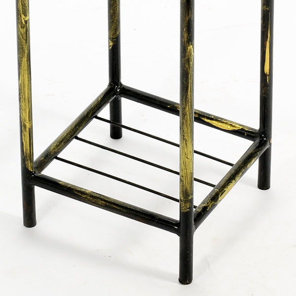 English Elm 17" Gray Stone Slab 2 Tier Plant Stand – Black & Gold Cast Metal, 3-Clover Top, Durable Powder-Coat Finish B072115990