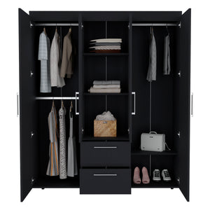 English Elm Bariloche Wardrobe Organizer with Hanging Rods, Shelves & Drawers for Efficient Bedroom Storage and Style Black 71.2 L x 24.4 W x 4.7 H B200S00367